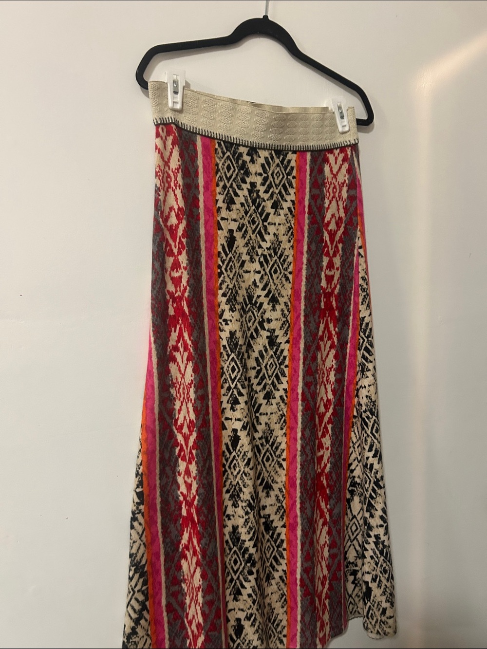 Striped Boho Maxi Skirt in Red, Pink & Cream